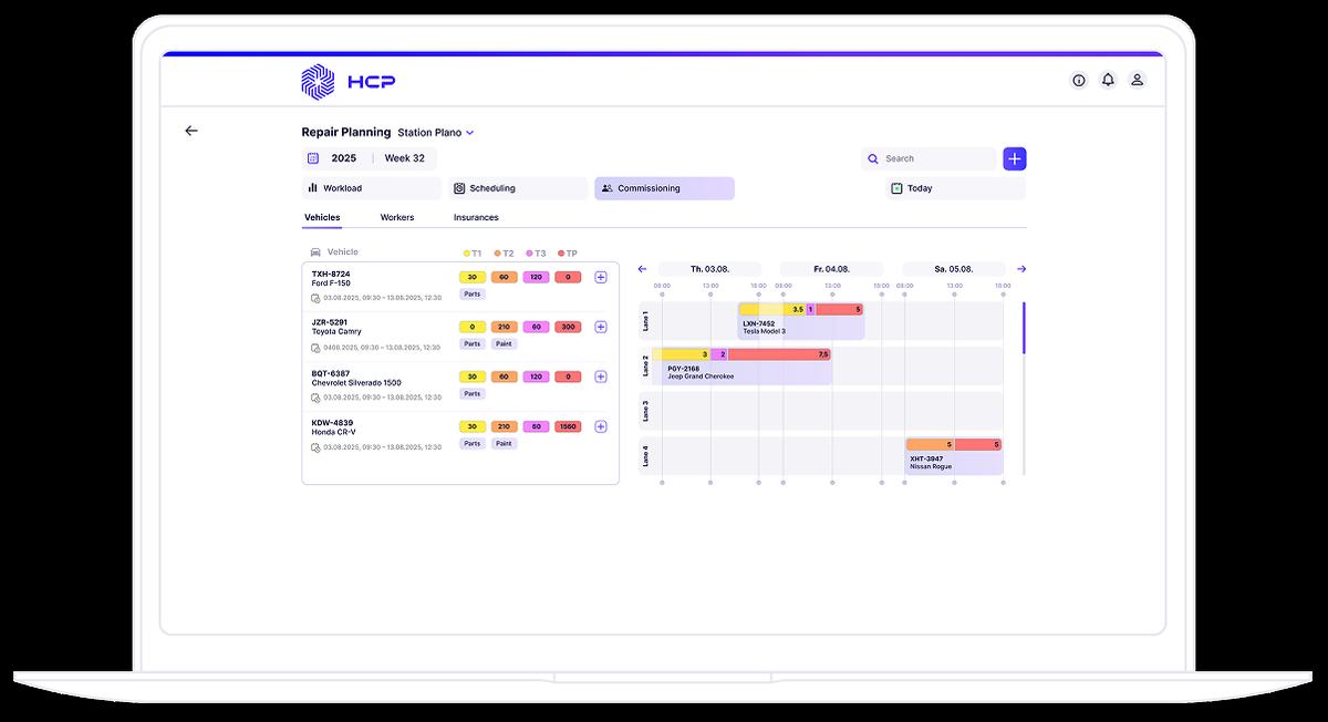 The HCP repair planning screen
